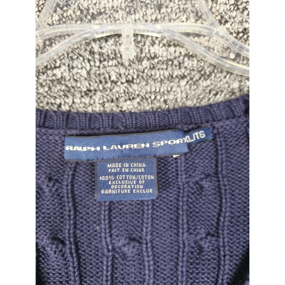 Ralph Lauren Sport Women's XL Navy Blue Pony Cable Knit Cotton Sweater V Neck - Picture 3 of 7